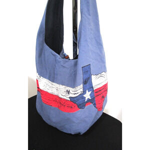 Large Red White & Blue Cotton Texas Themed Crossbody Hobo Handbag